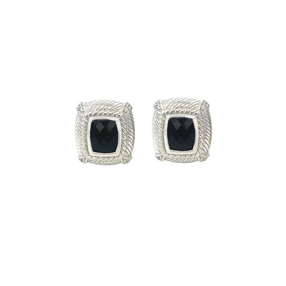 Judith Ripka Estate Onyx Omega Back Earrings Sterling Silver 14 Grams JR1 - Picture 11 of 14